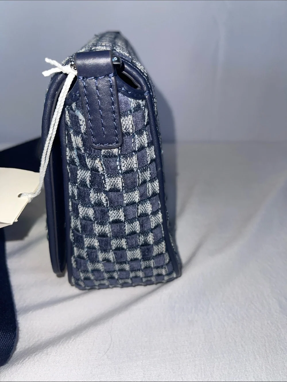 NWT Tory Burch Thea Denim Flap Crossbody Woven Blue 2 Straps